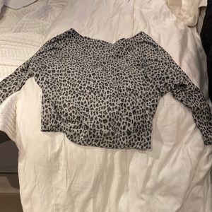 Leopard print off the shoulder love stitch soft fabric sweater